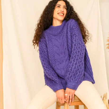 Bella Cable kõrge kaelusega džemper – violetne