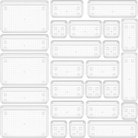 Läbipaistvast plastist sahtlite organiseerimiskomplekt